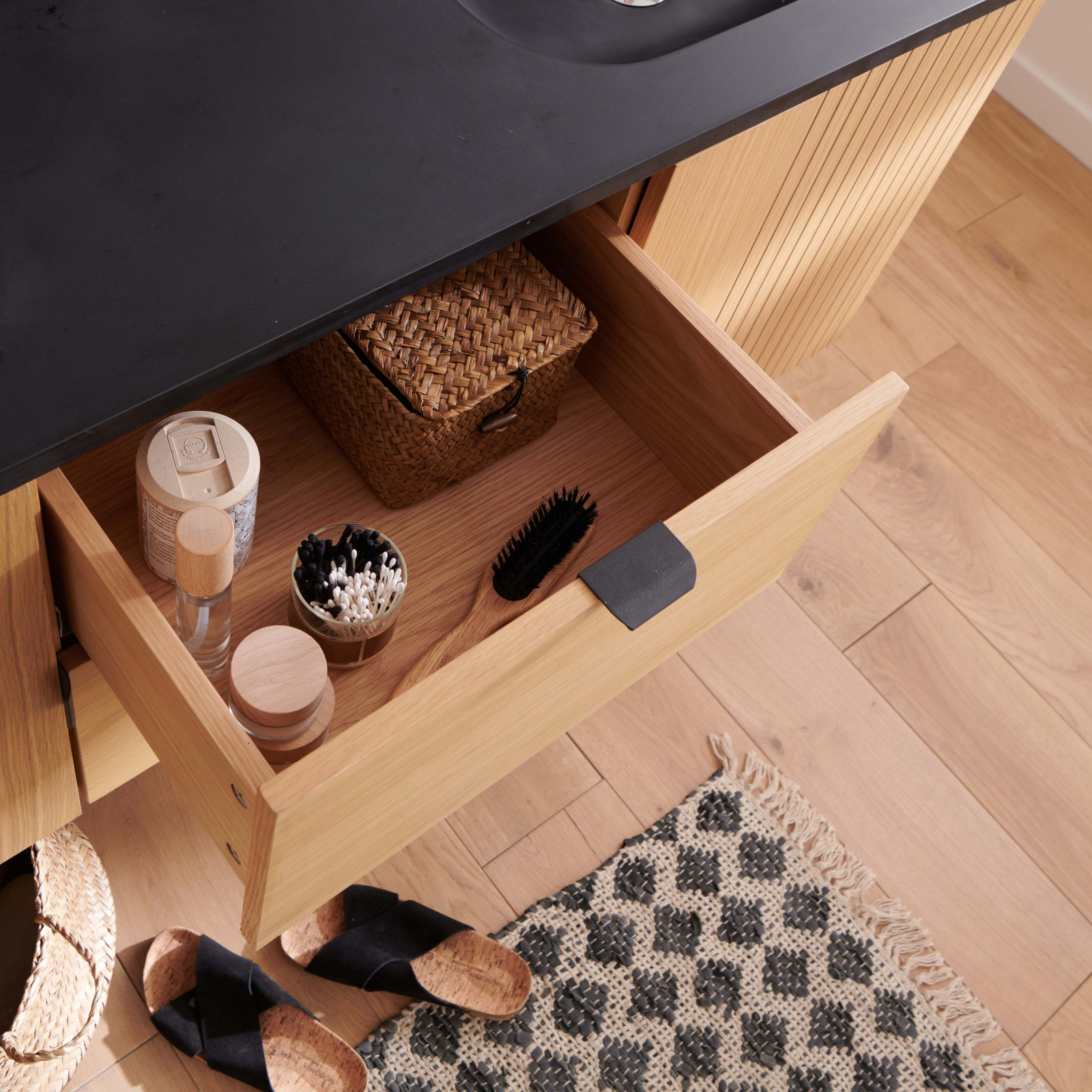 Meuble de salle de bain suspendu 140 cm STUDIO avec vasque et miroirs carrés