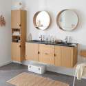 Meuble de salle de bain suspendu 140 cm STUDIO avec vasque, colonne et miroirs ronds