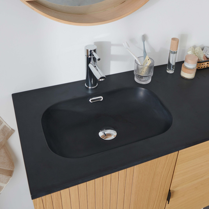 Meuble de salle de bain suspendu 140 cm STUDIO avec vasque, colonne et miroirs ronds