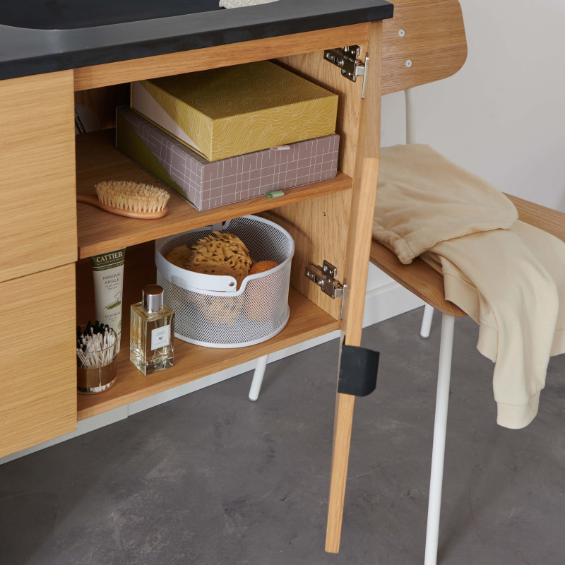 Meuble de salle de bain suspendu 140 cm STUDIO avec vasque, colonne et miroirs ronds