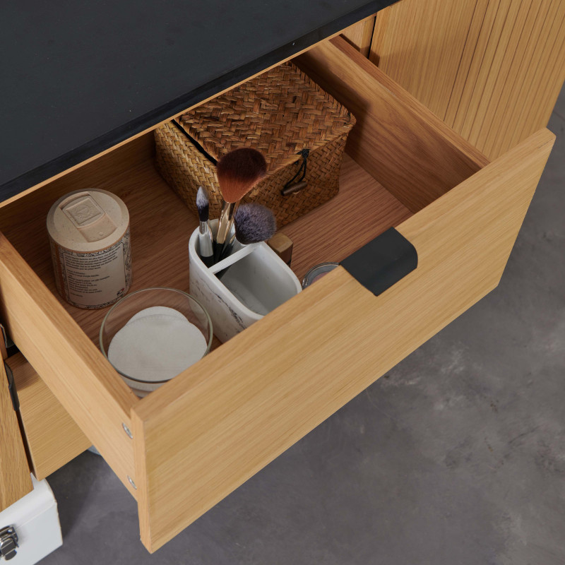 Meuble de salle de bain suspendu 140 cm STUDIO avec vasque, colonne et miroirs ronds
