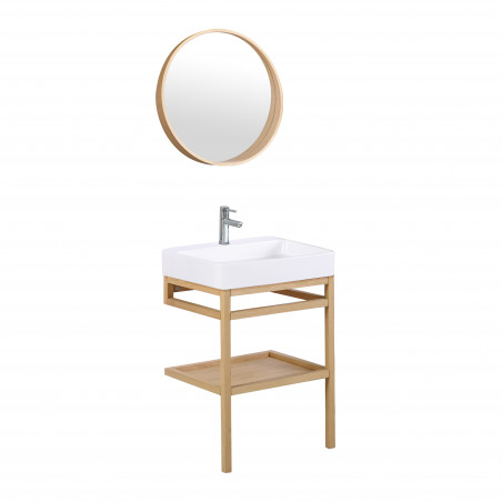 Meuble de salle de bain 60 cm HOPP avec miroir rond et vasque carrée ANDY
