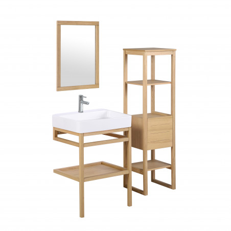 Meuble de salle de bain 60 cm HOPP avec colonne, miroir et vasque rectangulaire ANDY