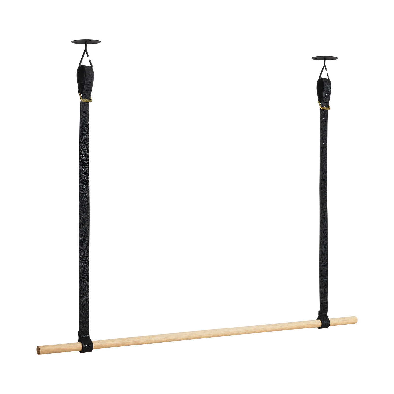 Penderie suspendue bois et lanières cuir noir L100 cm VIKY Penderie suspendue bois et lanières cuir noir L100 cm VIKY