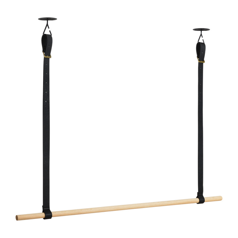 Penderie suspendue bois et lanières cuir noir L100 cm VIKY