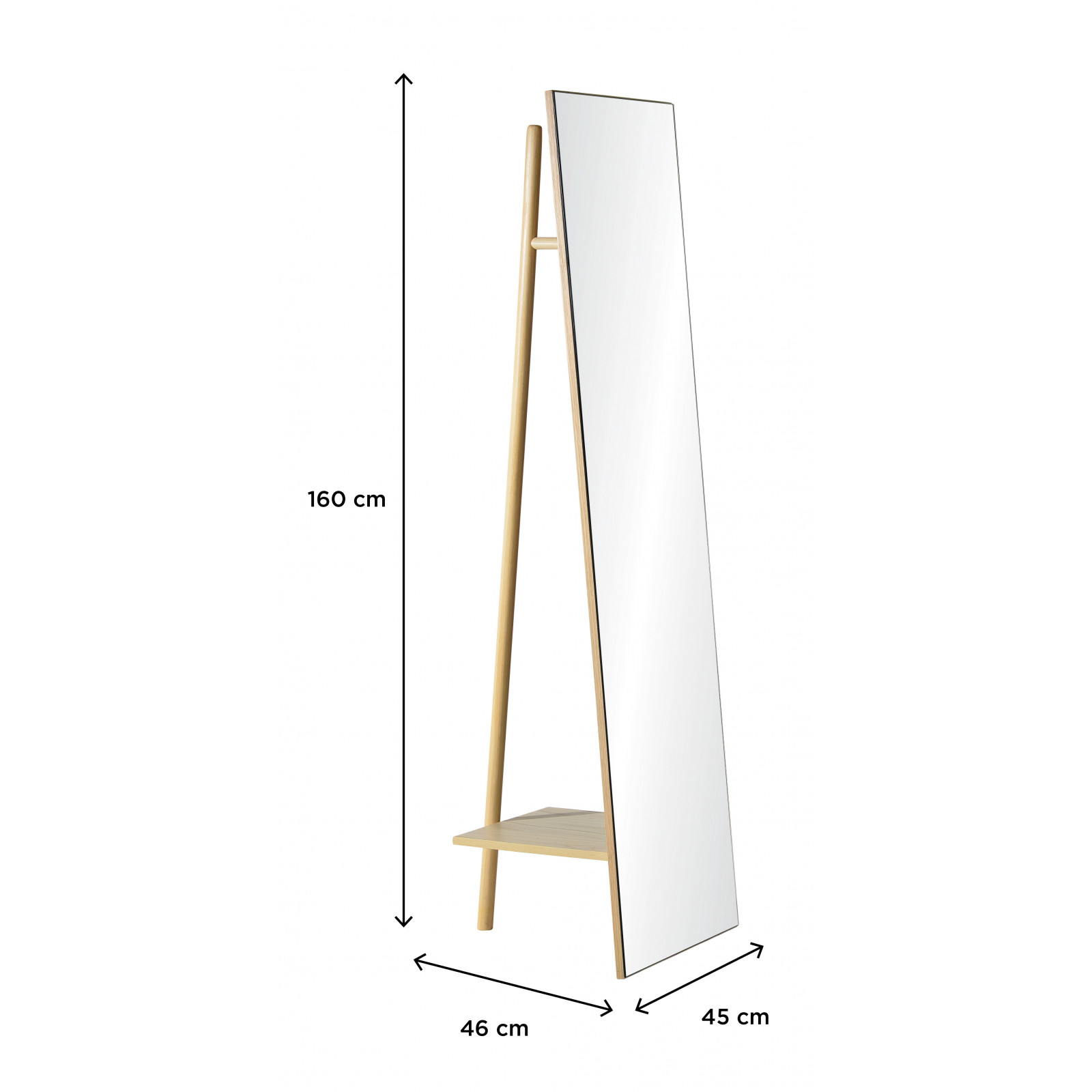 Portant vêtements miroir en bois L45 x H160 cm LIAM Portant vêtements miroir en bois L45 x H160 cm LIAM