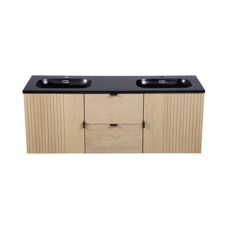 Plan double vasque intégré en résine noire 140 cm STUDIO