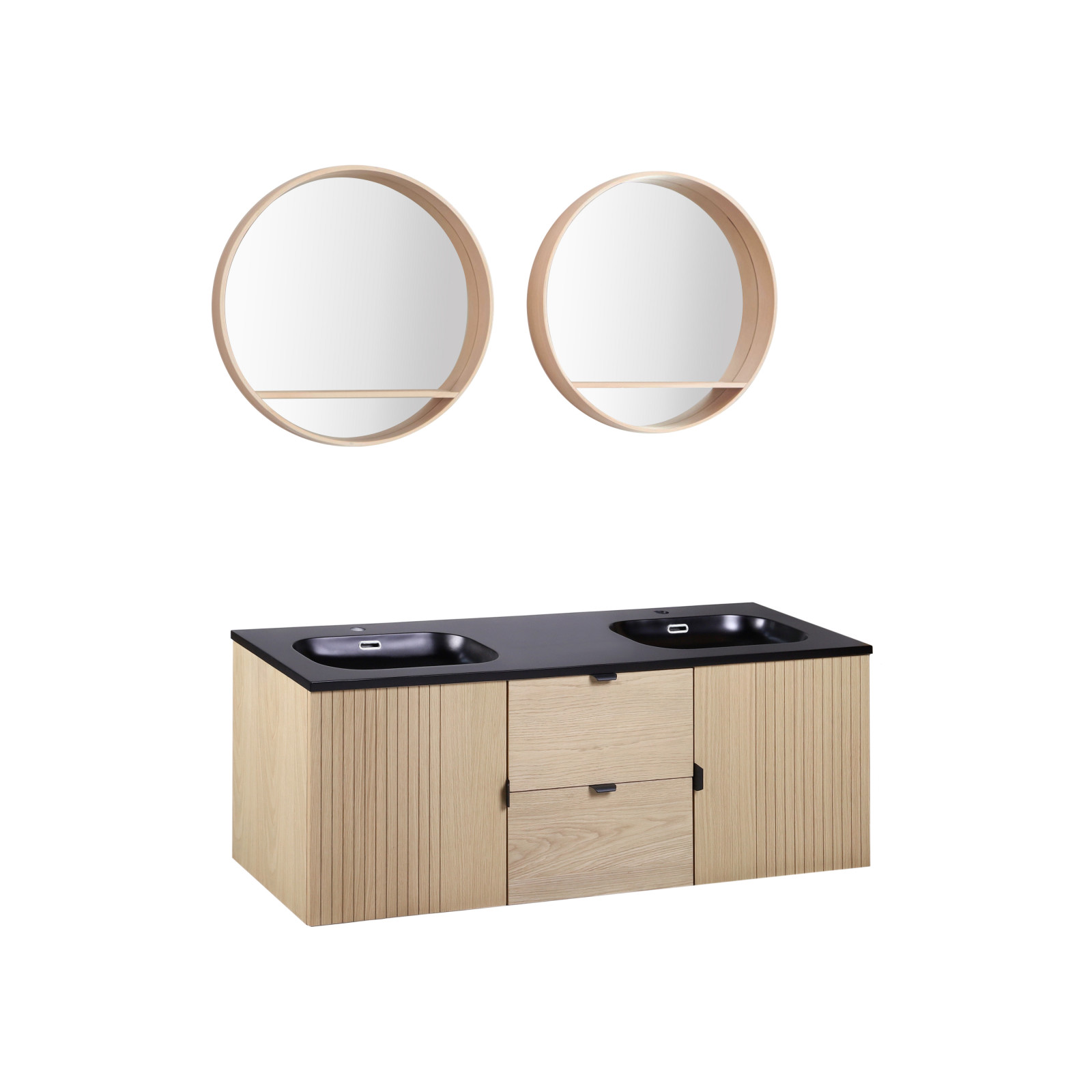 Meuble de salle de bain suspendu 140 cm STUDIO avec vasque et miroirs ronds