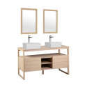 Meuble de Salle De Bain Chêne 140 cm ATOLL + 2 Miroirs + 2 Vasques carrées