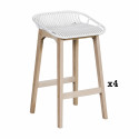 Tabourets de bar en chêne et assise blanche 65 cm MALMO - Lot de 4