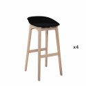 Tabourets de bar en chêne et assise noire 75 cm RIVA - Lot de 4