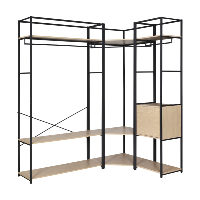 Portants vêtements bois et métal noir avec module fermé - Lot de 3 - JUNE