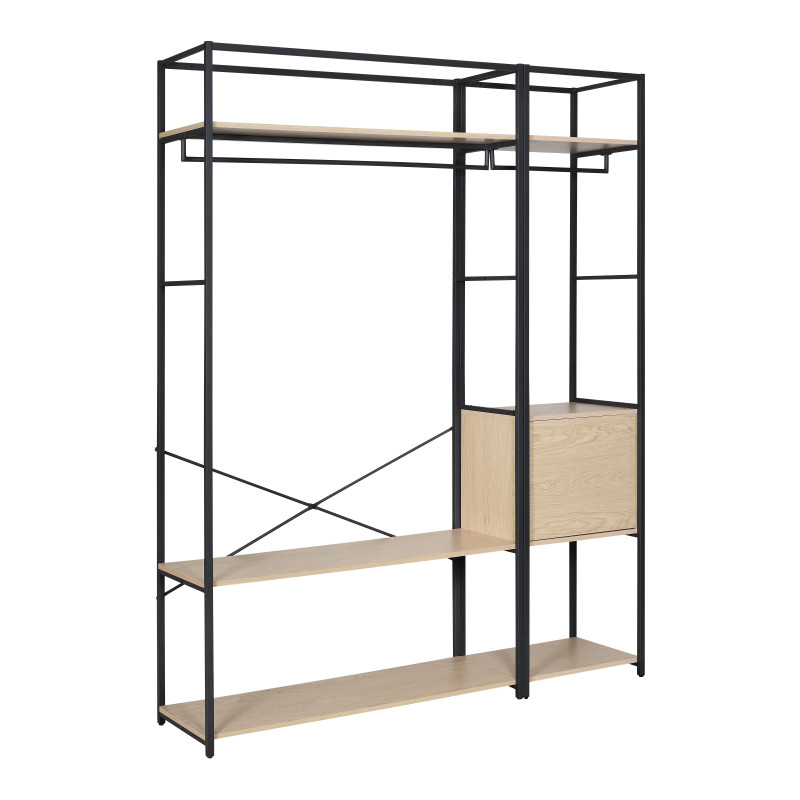 Portants Vêtements en bois et métal noir avec module fermé - Lot de 2 - JUNE