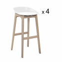 Tabourets de bar en chêne et assise blanche 65 cm RIVA - Lot de 4