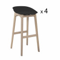 Tabourets de bar en chêne et assise noire 65 cm RIVA - Lot de 4