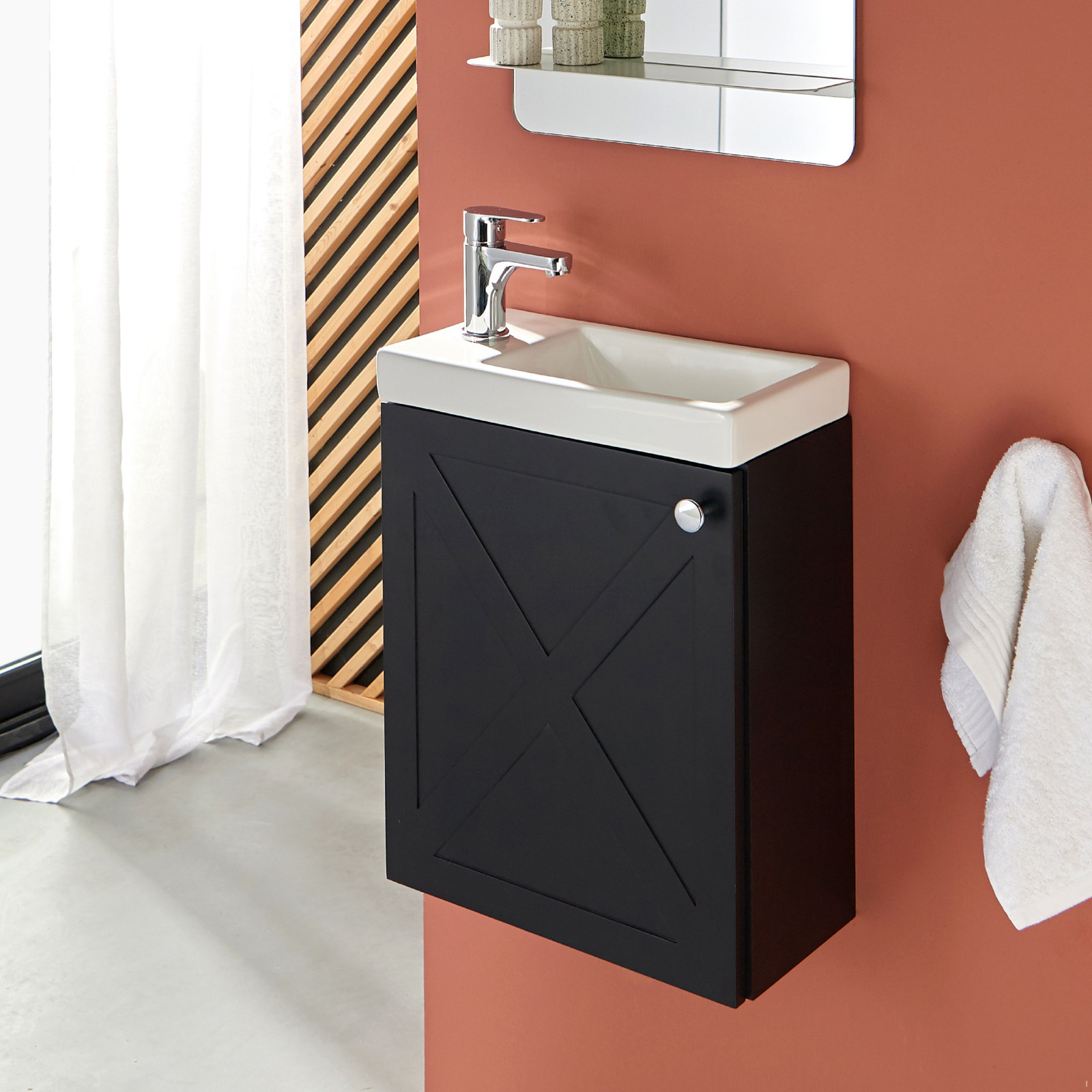 Meuble lave-mains noir carbone AVA avec robinet chromé Meuble lave-mains noir carbone AVA avec robinet chromé