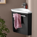 Meuble lave-mains d'angle noir SKINO avec robinet chromé