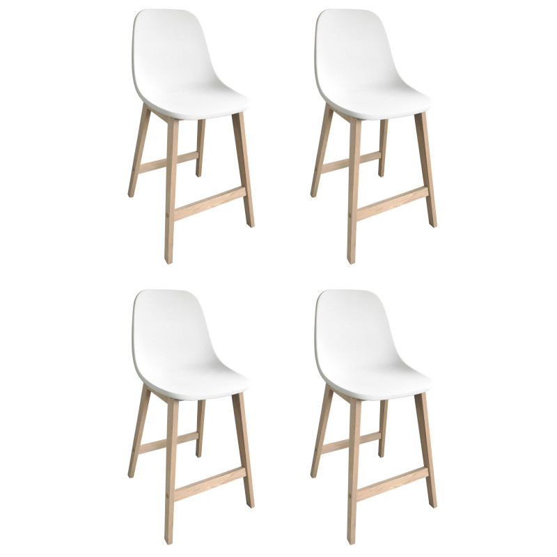 Tabourets de bar en chêne et assise blanche 65 cm ELIOS - Lot de 4