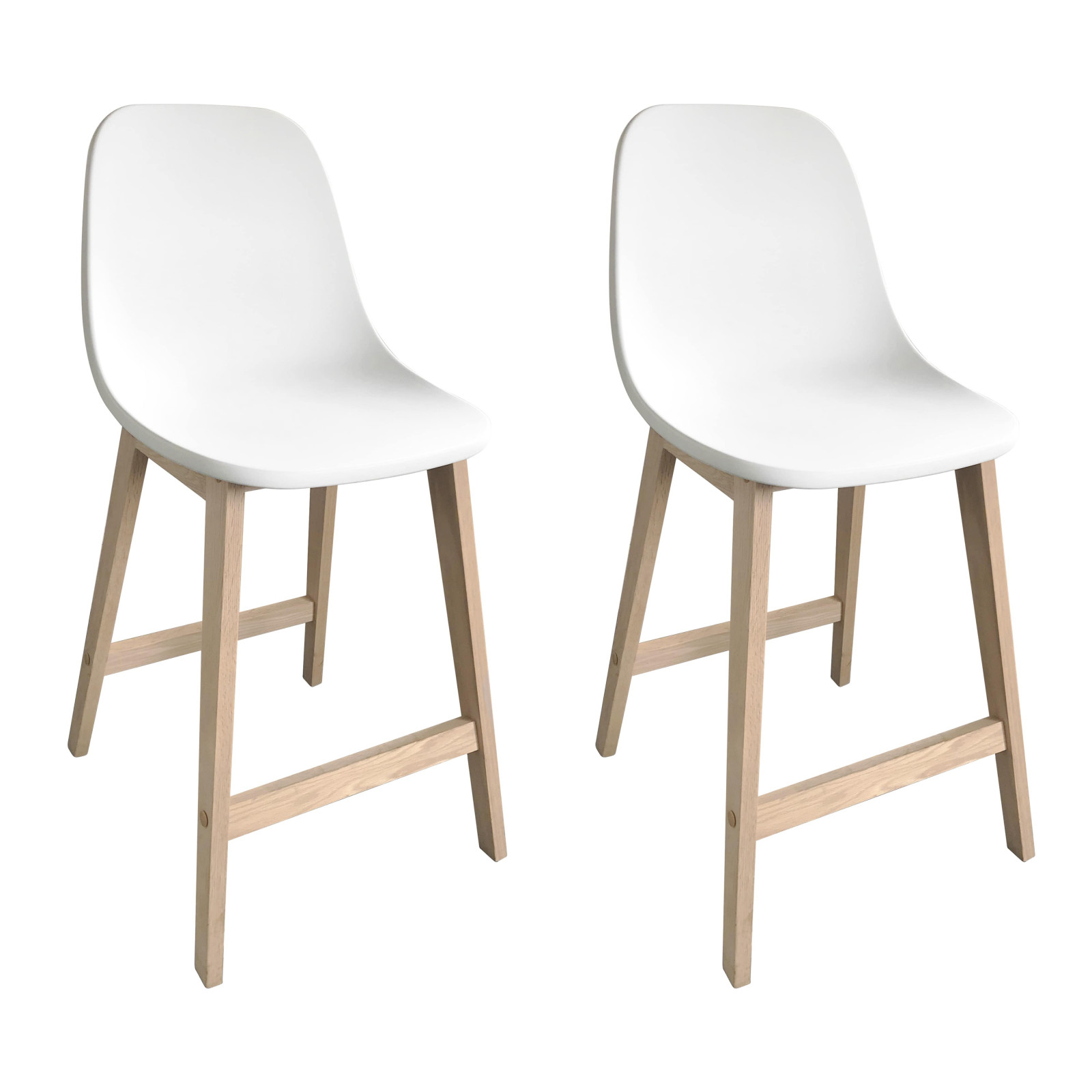 Tabourets de bar en chêne et assise blanche 65 cm ELIOS - Lot de 2