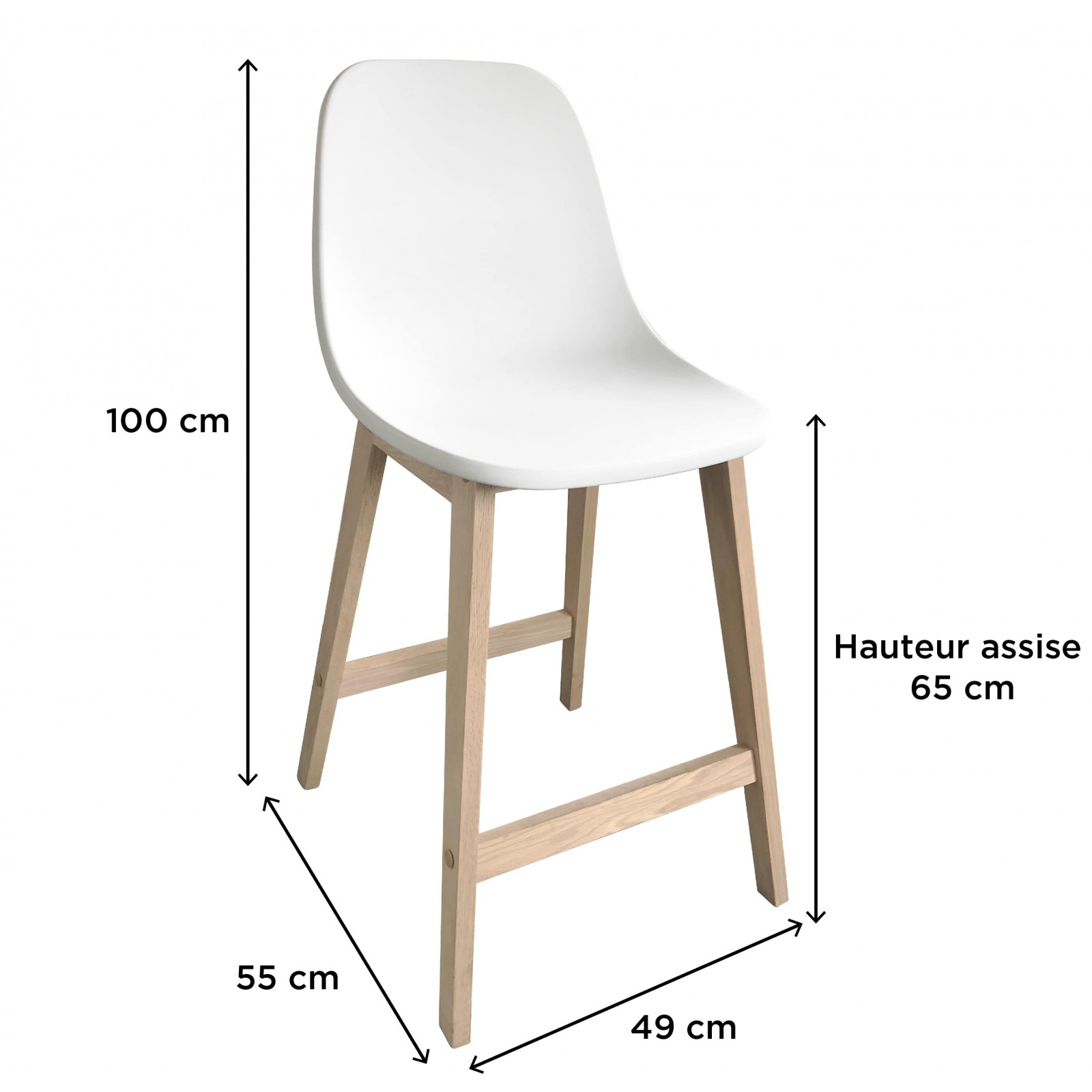 Tabourets de bar en chêne et assise blanche 65 cm ELIOS - Lot de 2
