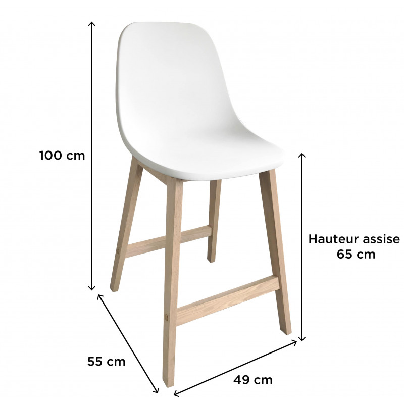 Tabourets de bar en chêne et assise blanche 65 cm ELIOS - Lot de 2