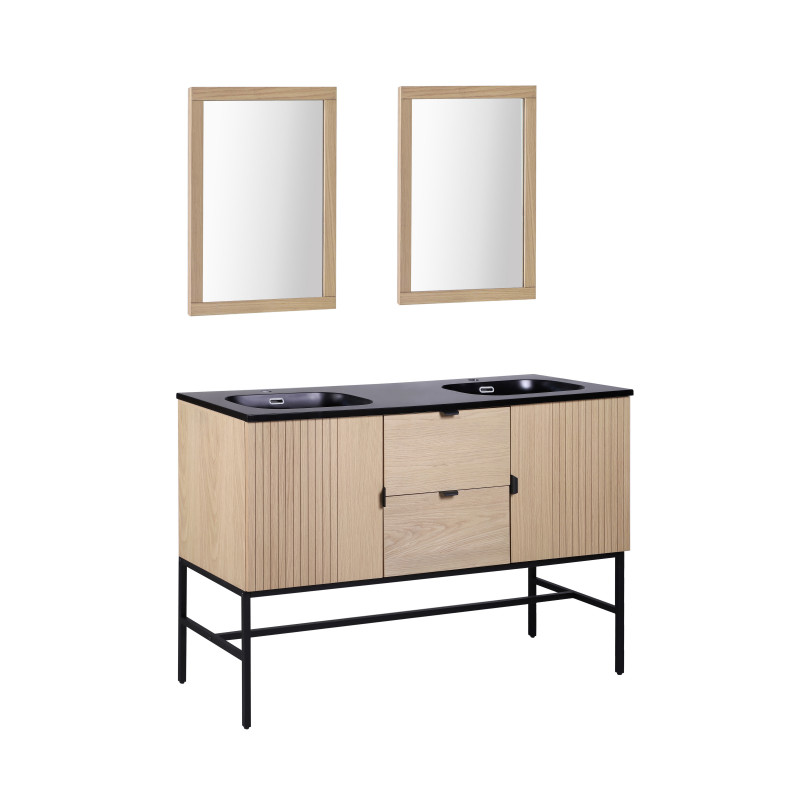 Meuble de salle de bain sur pieds 140 cm STUDIO avec vasque et miroirs carrés