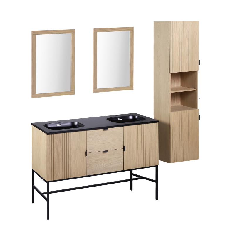 Meuble de salle de bain sur pieds 140 cm STUDIO avec vasque, colonne et miroirs carrés