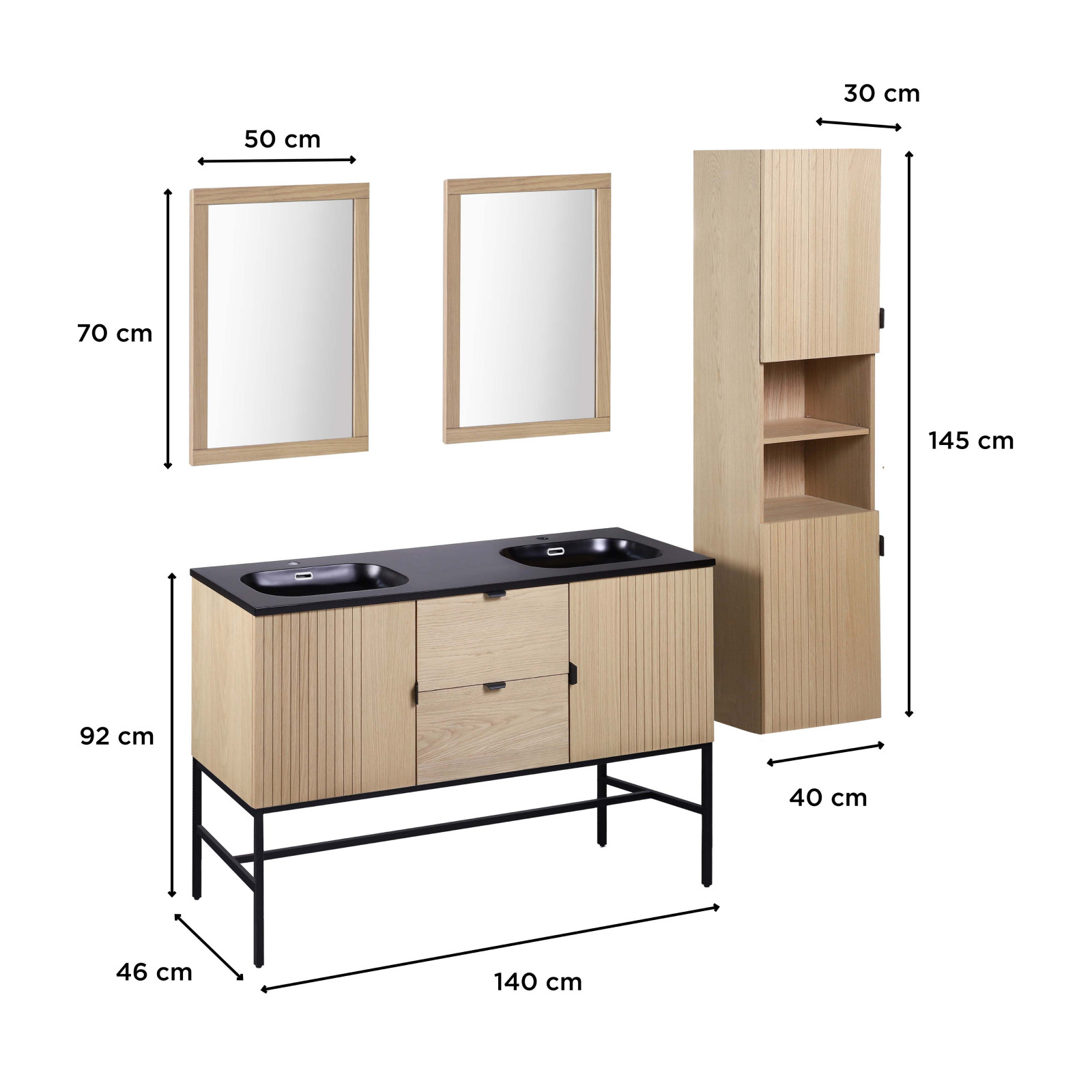 Meuble de salle de bain sur pieds 140 cm STUDIO avec vasque, colonne et miroirs carrés Meuble de salle de bain sur pieds 140 cm STUDIO avec vasque, colonne et miroirs carrés