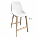 Tabourets de bar en chêne et assise blanche 65 cm ELIOS - Lot de 4