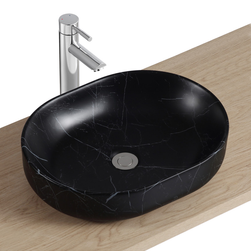 Vasque ovale noire à poser en céramique imitation marbre 48 x 37 cm LOU