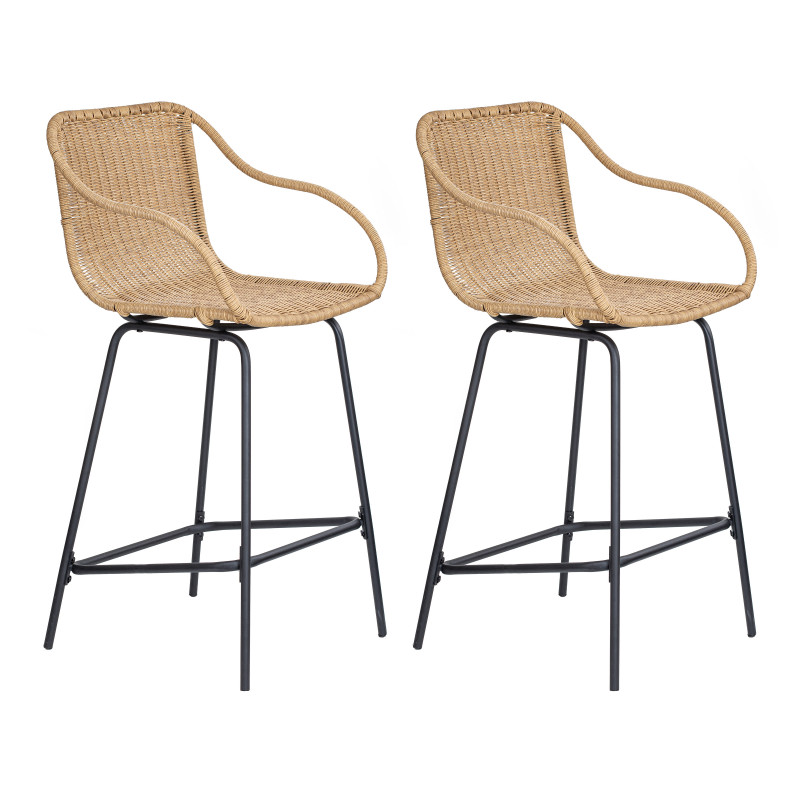 Chaises d'îlot en rotin 65 cm - MOOREA - Lot de 2