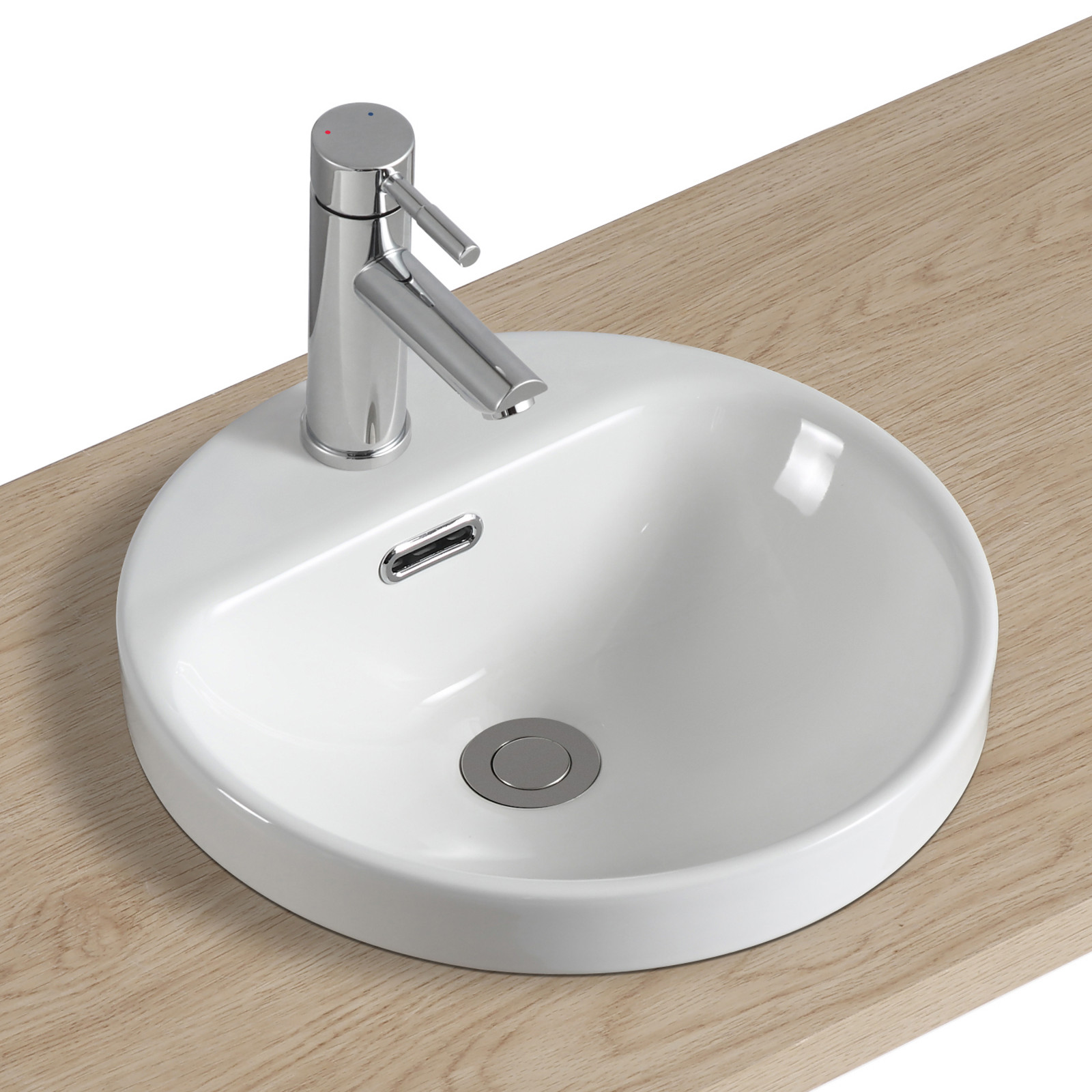 Vasque ronde blanche semi encastrée en céramique 37 x 37 cm CARLA