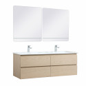 Ensemble meuble double vasque décor chêne 120cm + plan double vasque + 2 miroirs