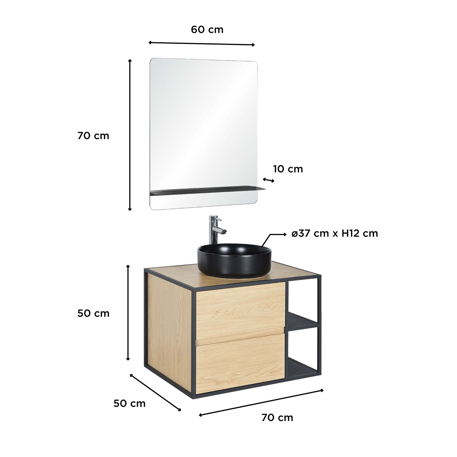 Meuble de salle de bain 70 cm EDISSON avec miroir et vasque Meuble de salle de bain 70 cm EDISSON avec miroir et vasque