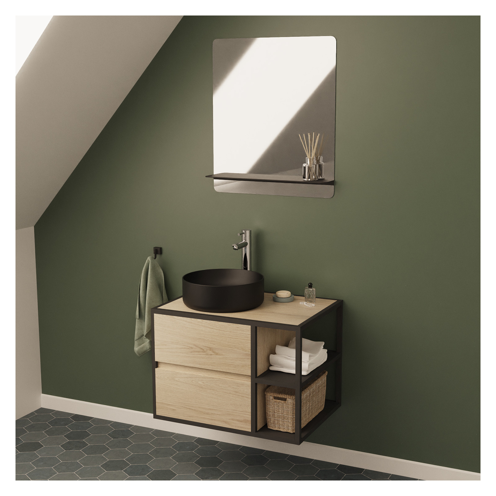 Meuble de salle de bain 70 cm EDISSON avec miroir et vasque Meuble de salle de bain 70 cm EDISSON avec miroir et vasque