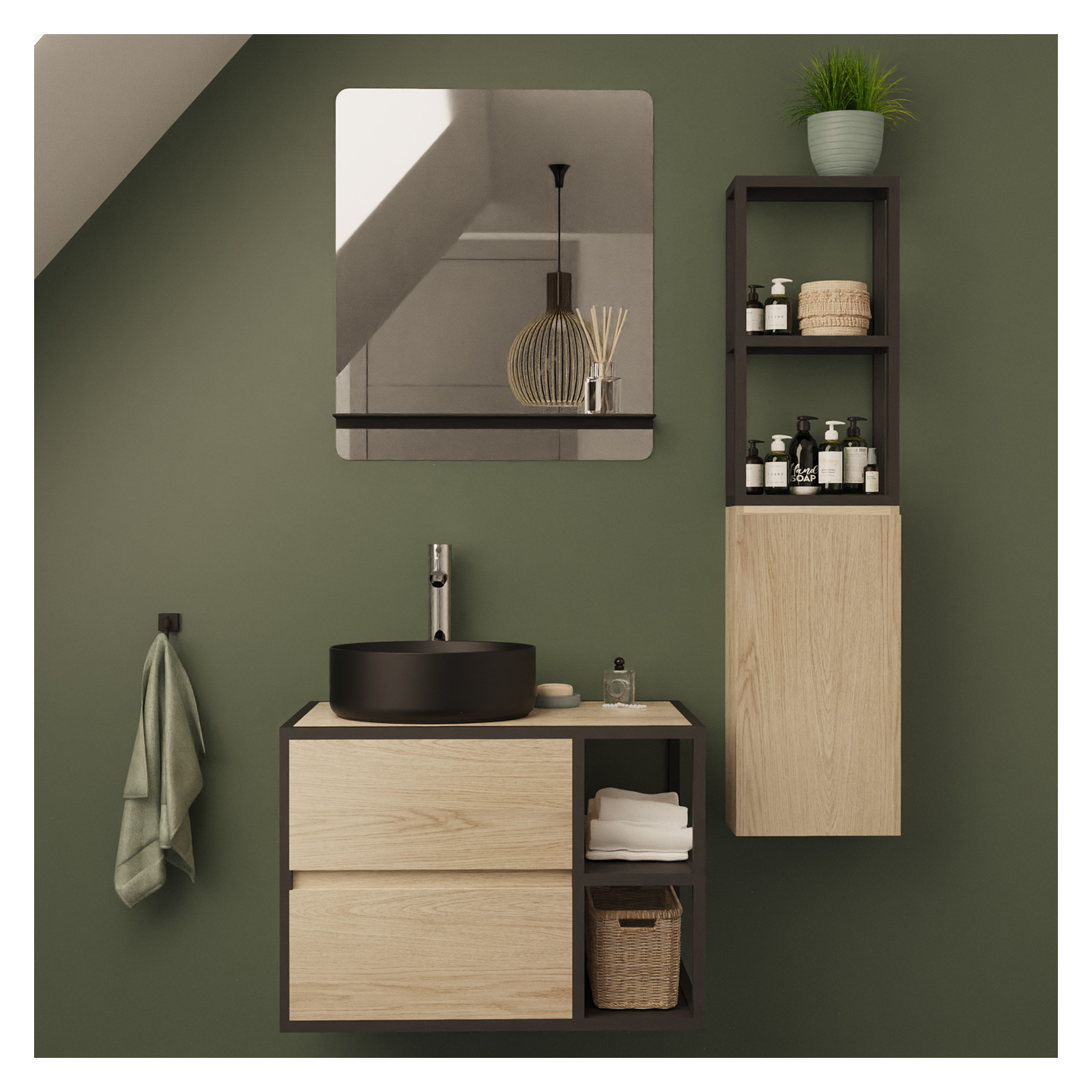 Meuble de salle de bain 70 cm EDISSON avec colonne, miroir et vasque