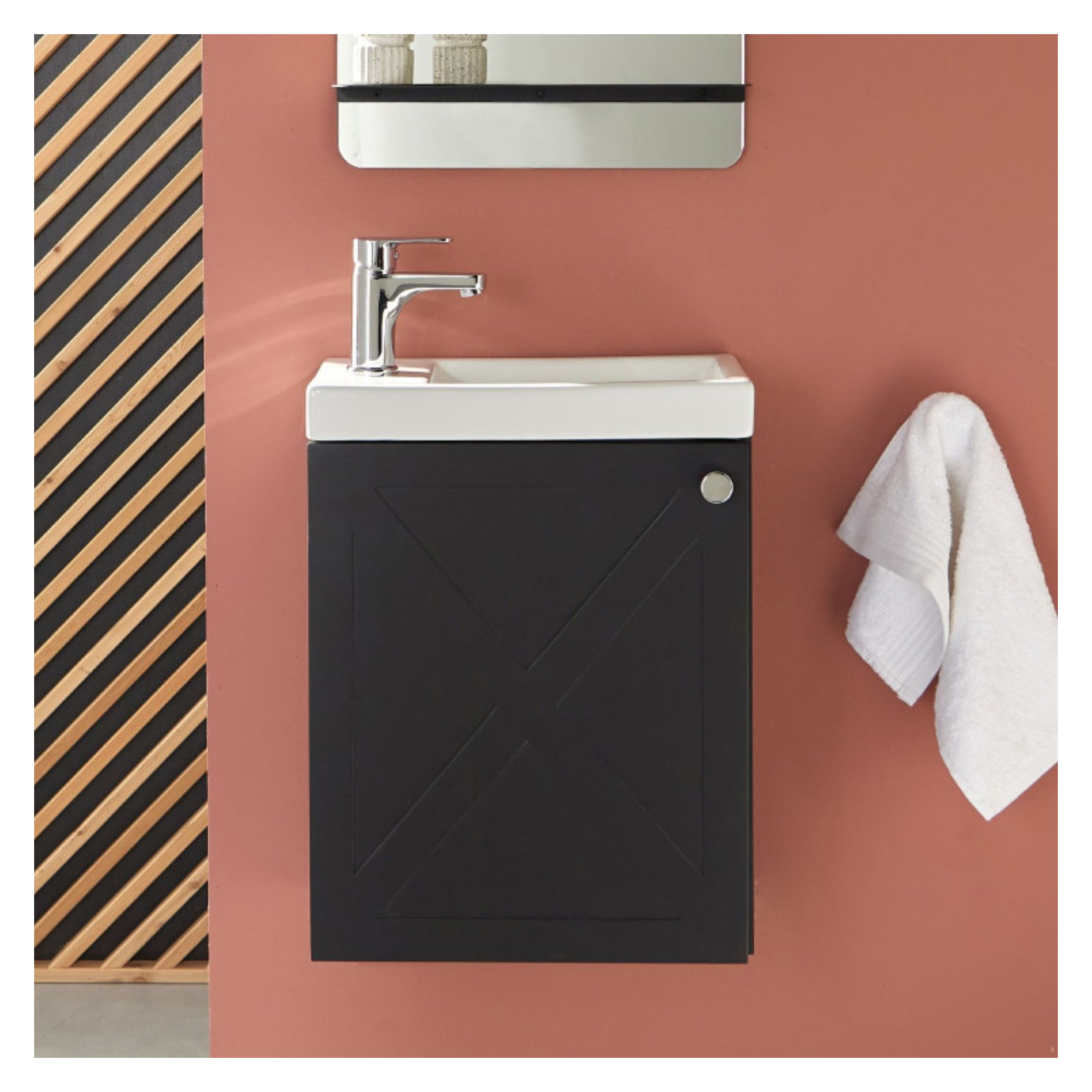 Meuble lave-mains noir carbone AVA avec robinet chromé Meuble lave-mains noir carbone AVA avec robinet chromé