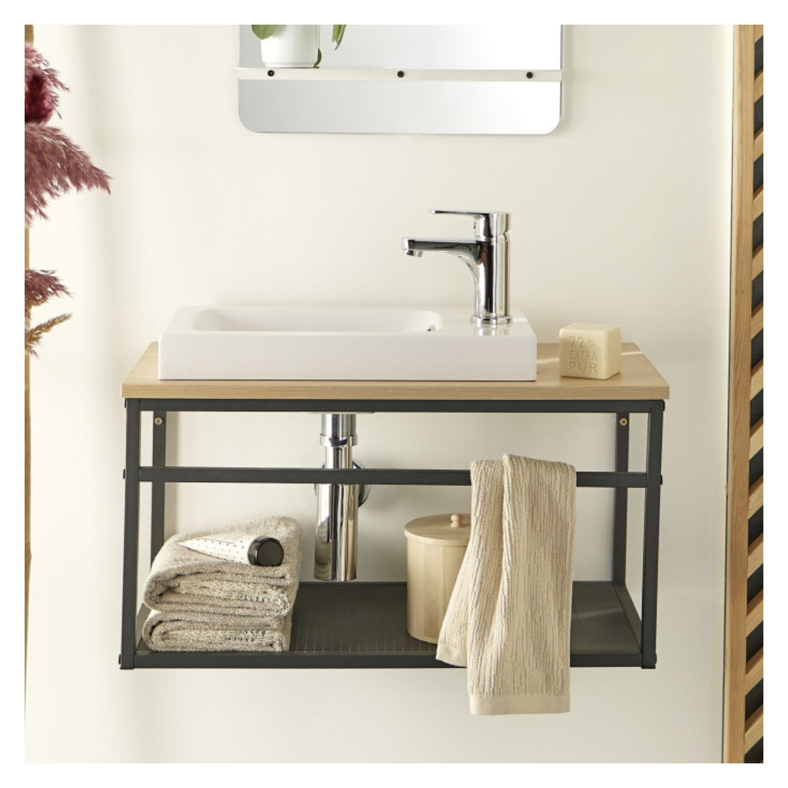 Meuble lave-mains vasque blanche WILO avec robinet chromé