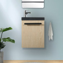 Meuble lave-mains décor chêne vasque noire NEVADA avec robinet chromé