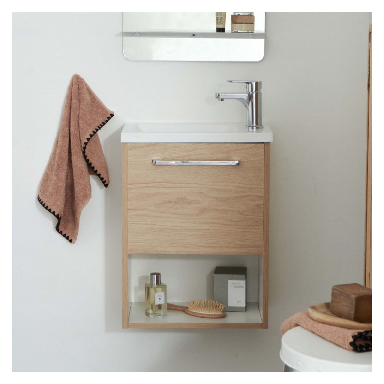 Meuble lave-mains pour wc blanc design avec robinet eau froide