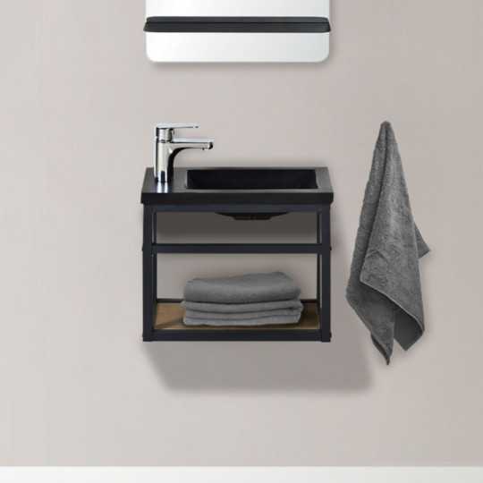 Meuble lave-mains noir en métal SAO avec robinet chromé