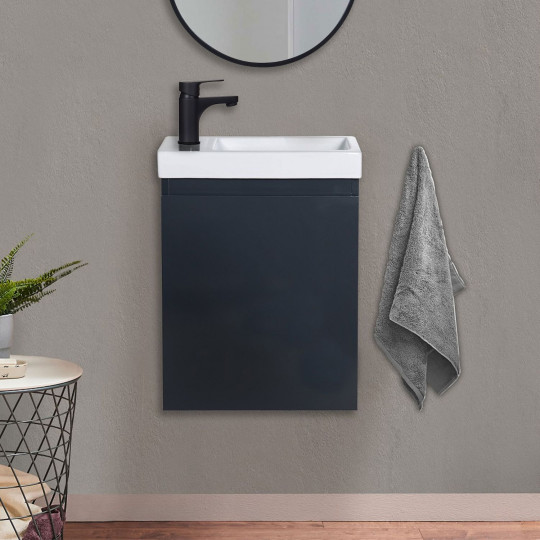 Meuble lave-mains gris anthracite LISA avec robinet noir