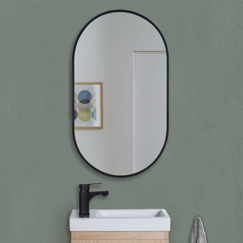 Miroir de salle de bain ovale noir 40x70cm