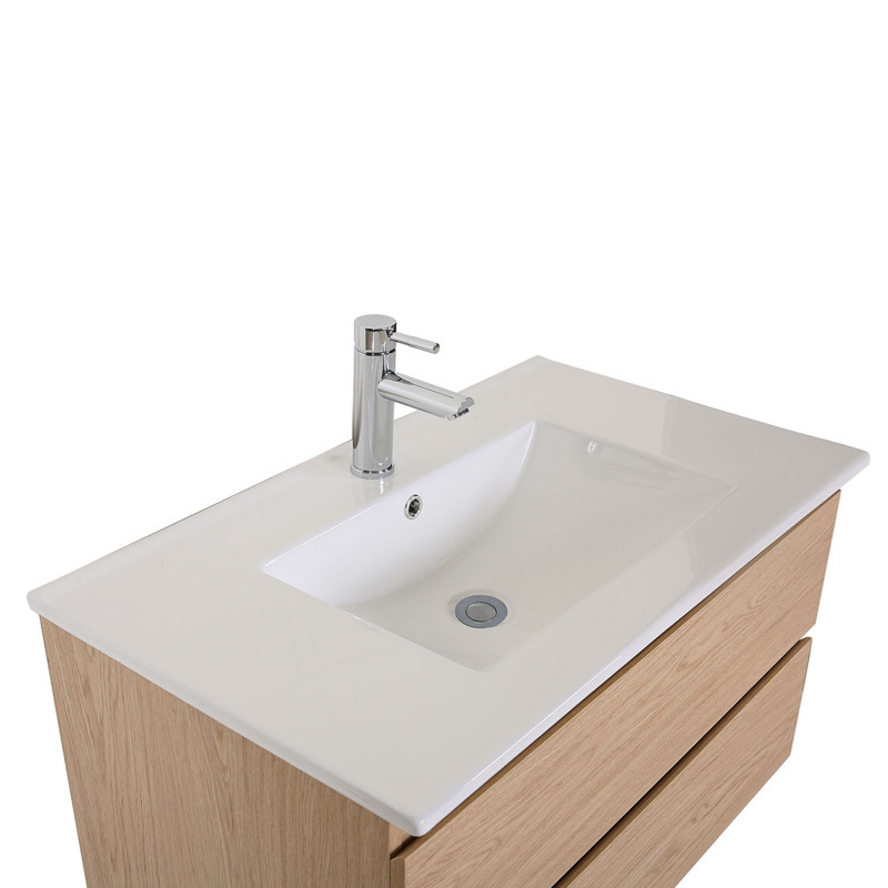 Meuble simple vasque décor chêne 80cm + vasque