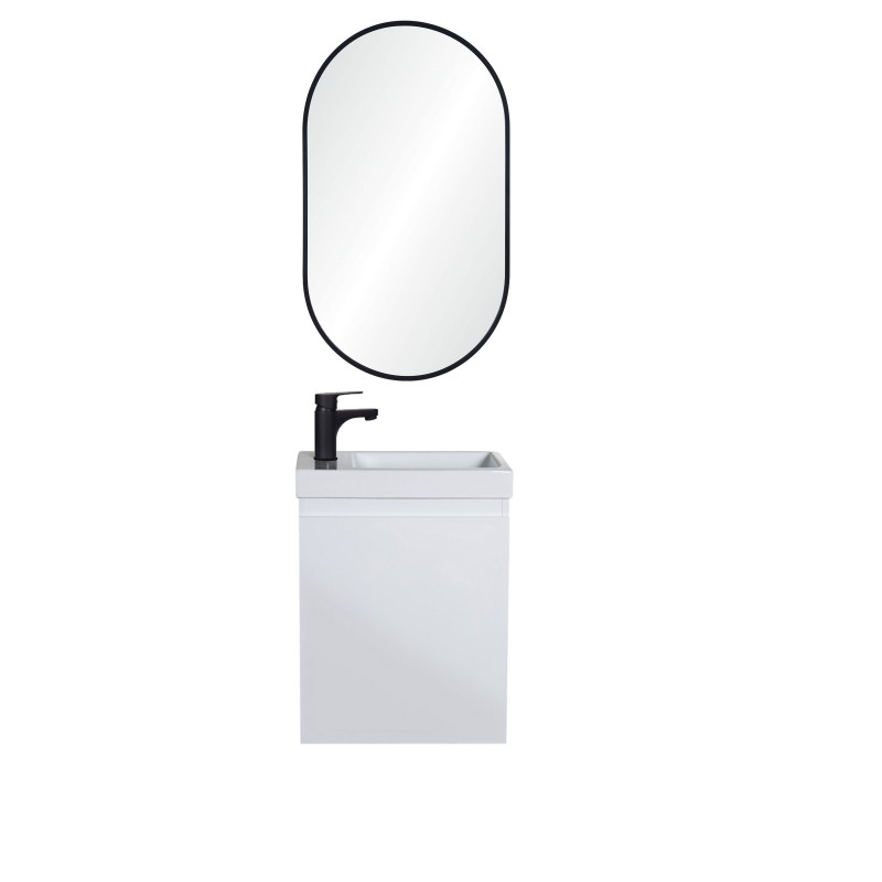 Ensemble meuble lave-mains LISA blanc avec miroir ovale