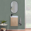 Ensemble meubles lave-mains LISA décor chêne + miroir ovale + robinet