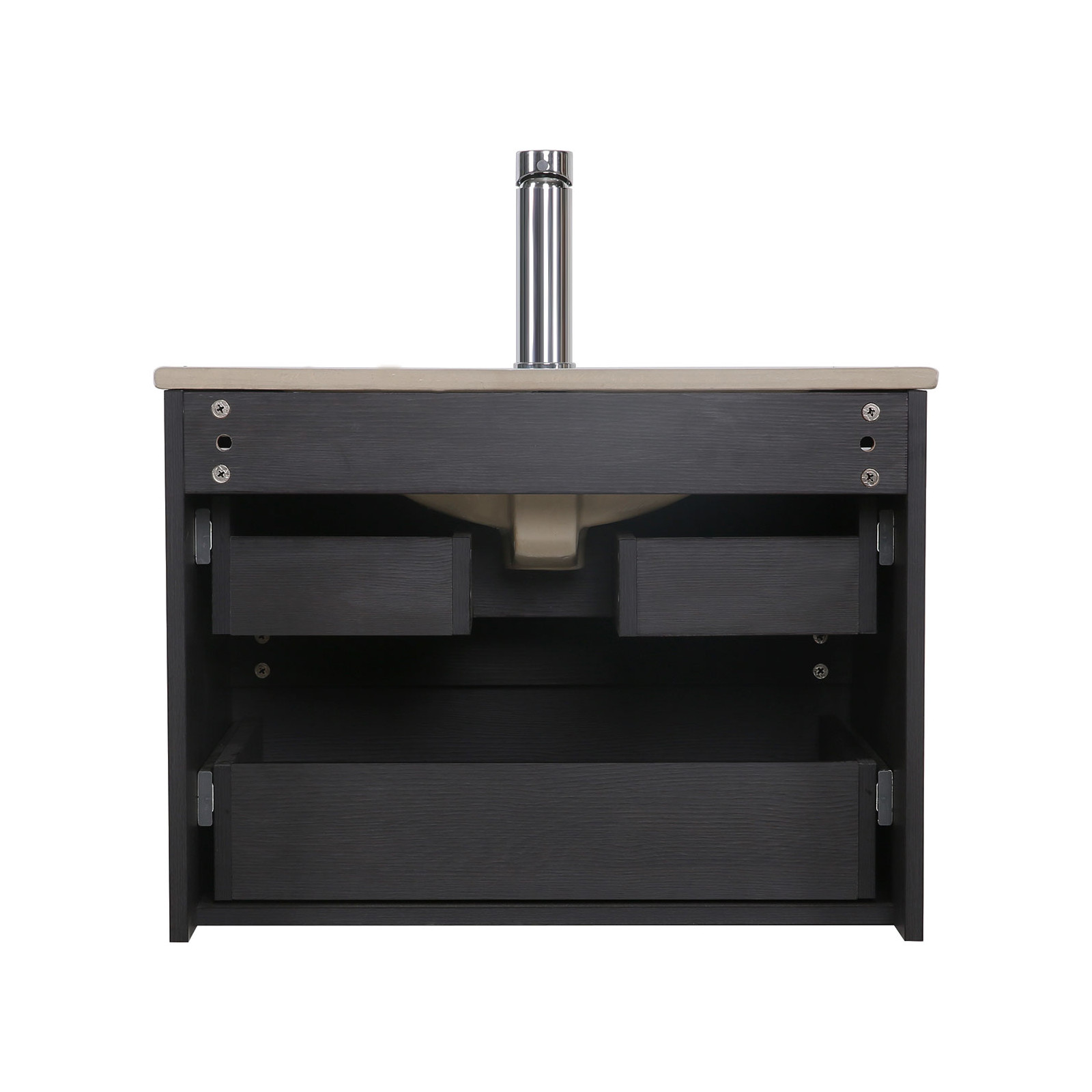 Ensemble meuble simple vasque décor chêne carbone 60cm + vasque + robinet