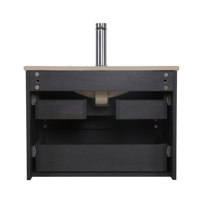 Ensemble meuble simple vasque décor chêne carbone 60cm + vasque + robinet