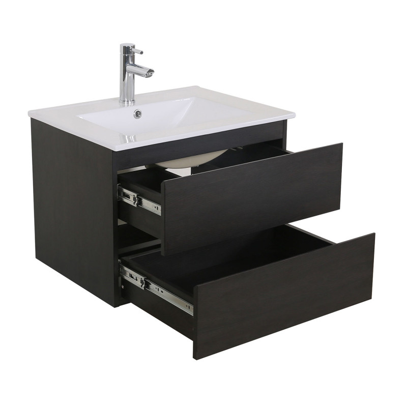 Ensemble meuble simple vasque décor chêne carbone 60cm + vasque + robinet