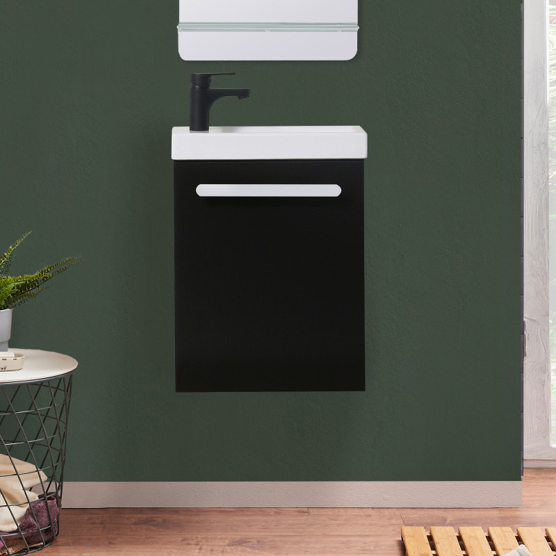 Meuble lave-mains noir carbone NEVADA avec robinet noir